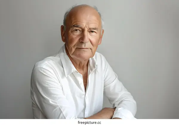 Portrait of a Caucasian Senior Man Wearing a White Shirt
