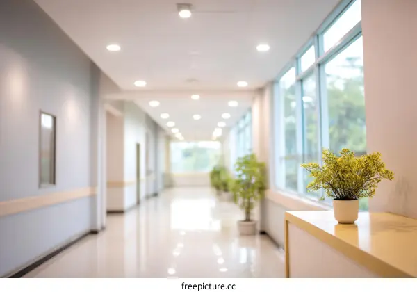 Modern Hospital Corridor with Plants