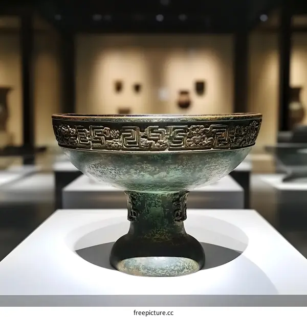 Ancient Chinese Bronze Vessel with Intricate Geometric Designs