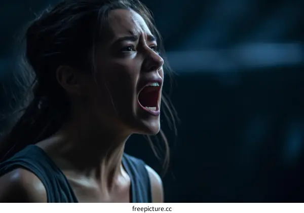 A woman screams in fear