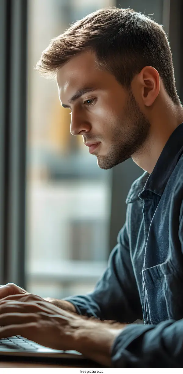 Man Working on Laptop in Office