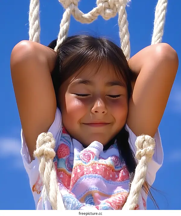 Relaxing Girl on a Swing under a Bright Sky