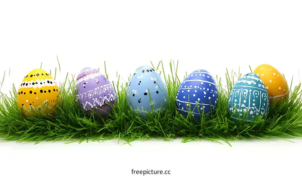 Easter Eggs in Grassy Field Colorful Decorated
