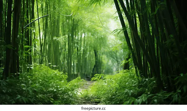 Path in a Lush Green Bamboo Forest