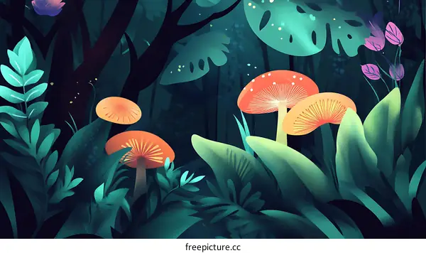 Colorful Mushrooms In The Forest