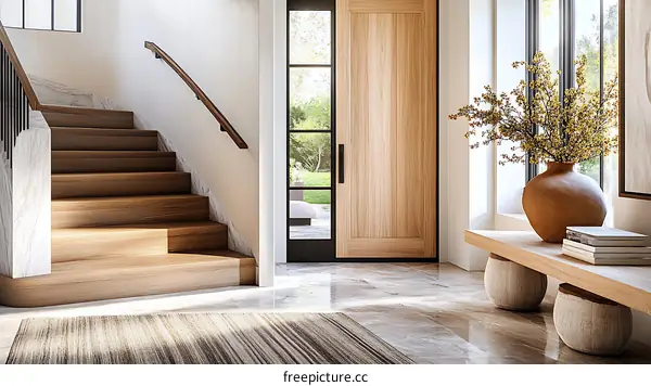 Modern Wooden Staircase Entryway Design