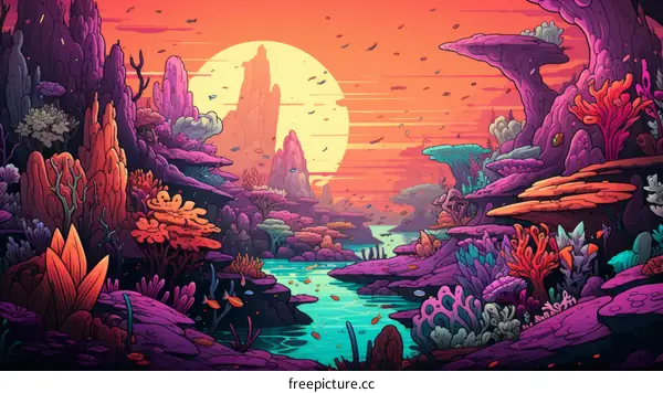 Mystical Glowing Plants and Coral in Ocean Water