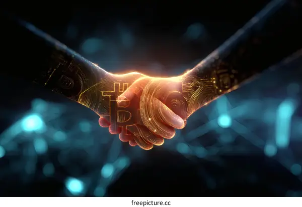 Digital Hands Shaking in Bitcoin Agreement