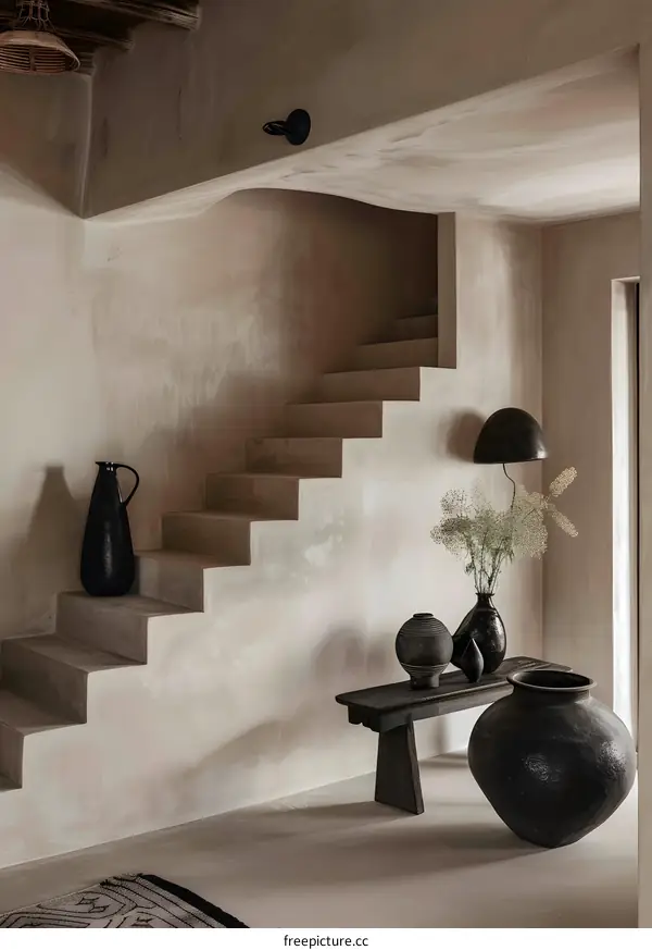 Minimalist Staircase Interior Design with Rustic Touches