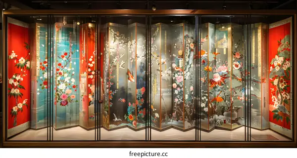 A beautiful embroidered screen with various patterns