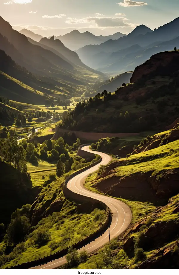 Curving Road Through Mountain Valley Landscape