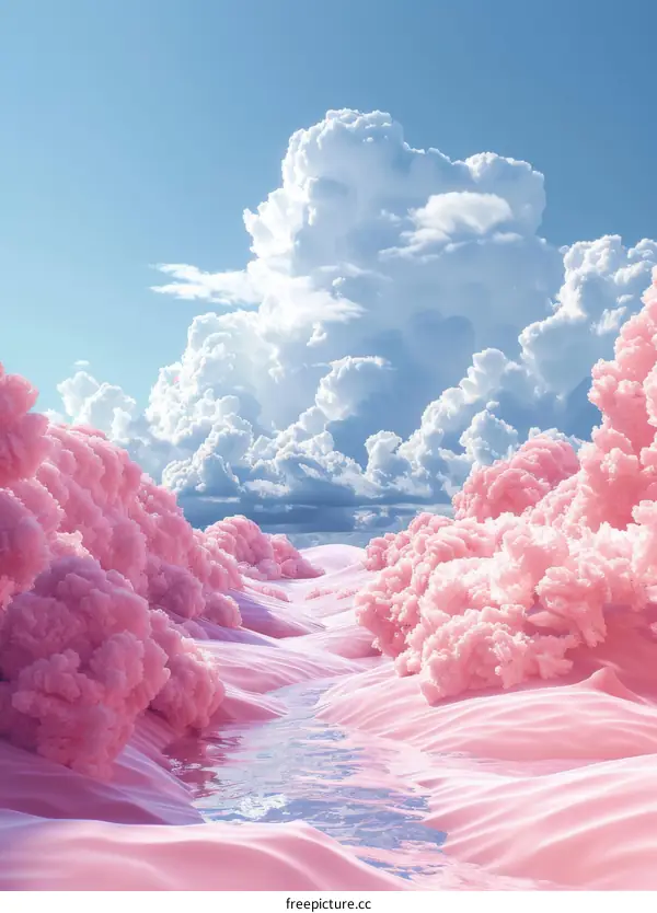 Pink fluffy clouds in the sky