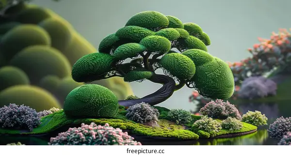 A Serene Oasis with Bonsai