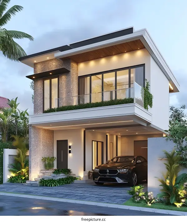 Modern Two Story Home with Garage and Palm Tree