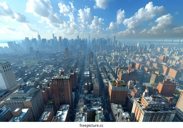 Aerial View of a Busy Cityscape with Skyscrapers