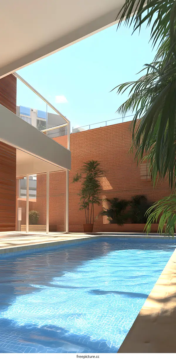 Modern Architecture with Pool and Palm Trees