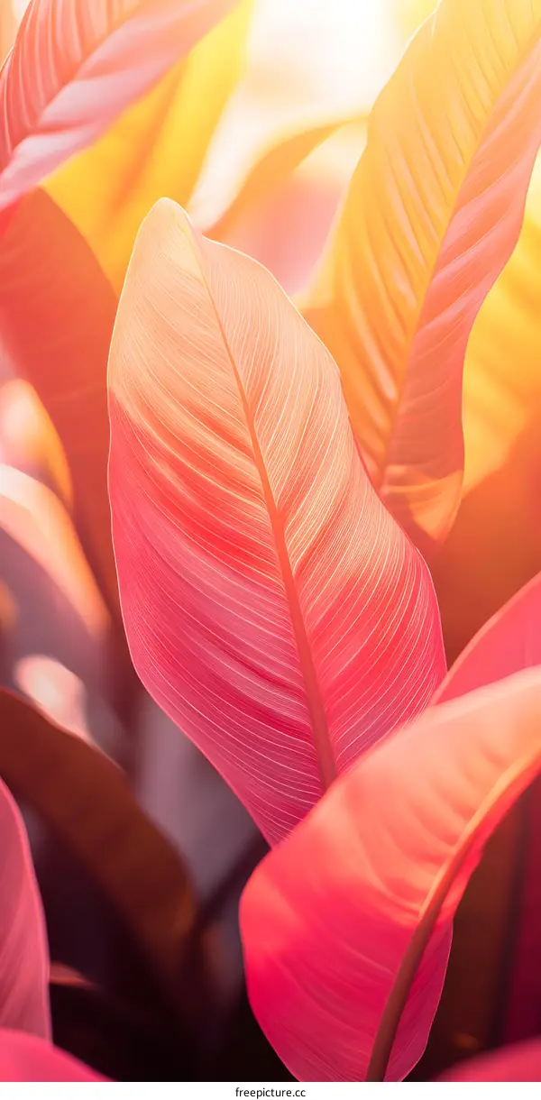Closeup of Pink Leaves With Sun Shining Through