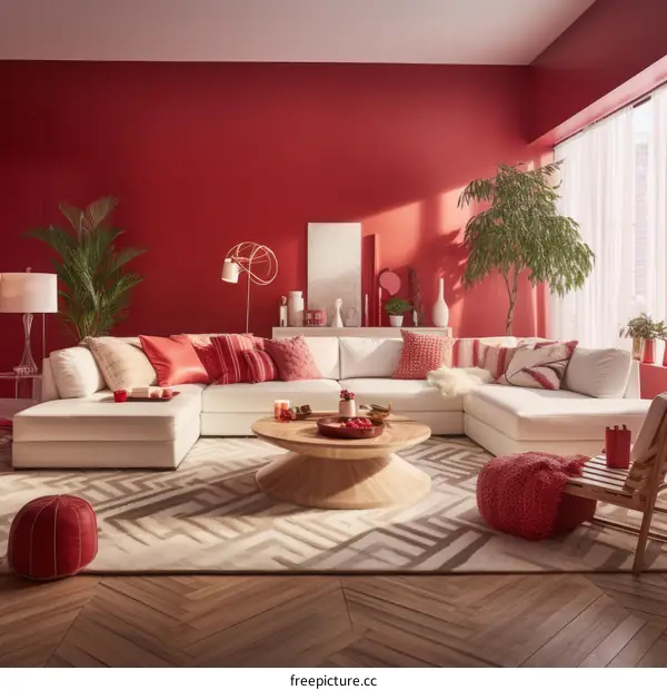 Modern Red and White Living Room Interior Design