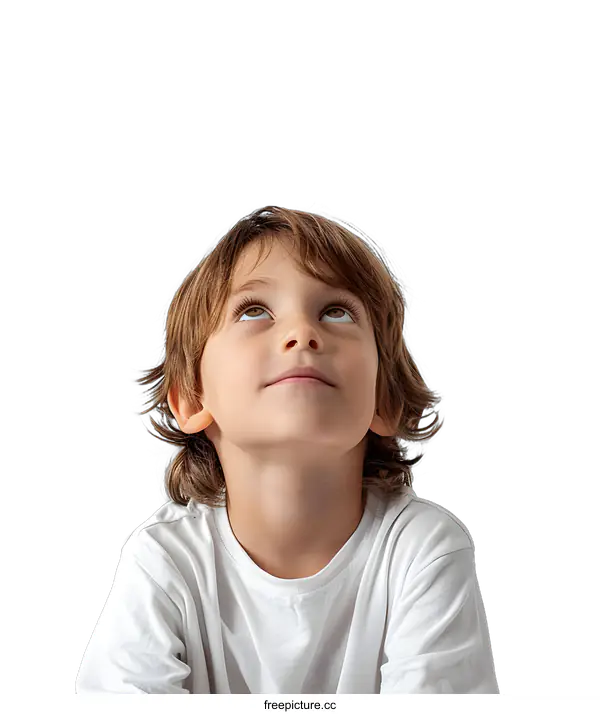 [Transparent Background PNG]Young Boy Looking Up in Wonder and Imagination