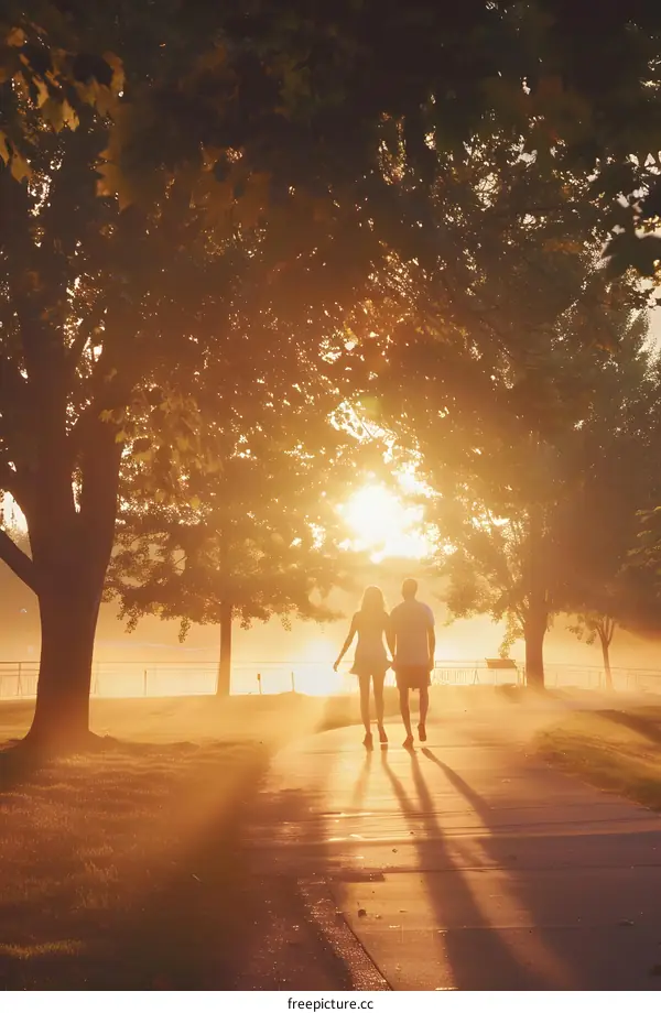 Couple Walking Together in the Golden Hour