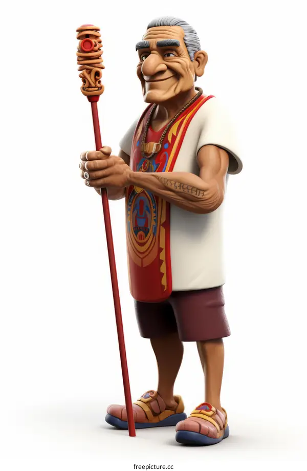 An elderly man with a staff