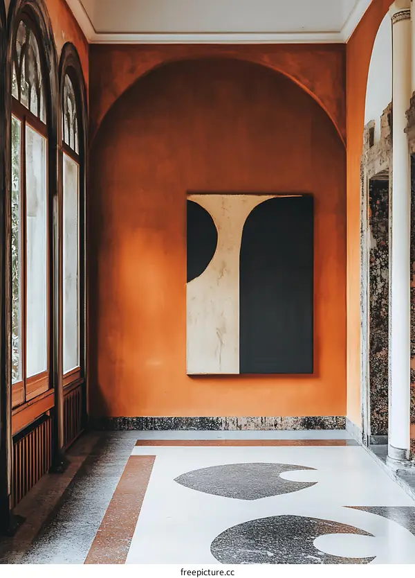 Abstract Art in a Modern Building Corridor