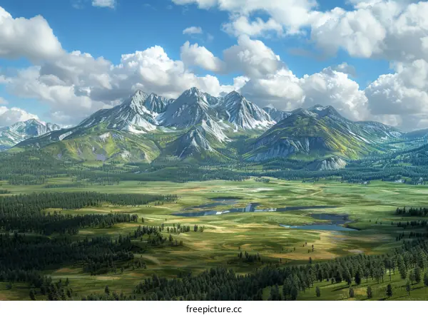 Majestic Mountain Landscape with River and Valley