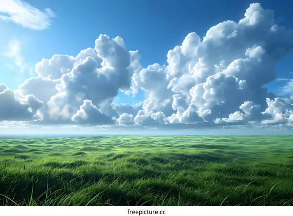Green rolling hills under a blue sky with white clouds
