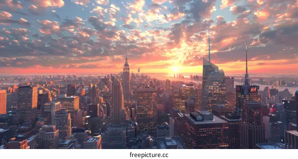 New York City Sunset Skyline Panorama