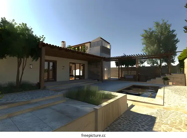 Modern Mediterranean Style Home with Outdoor Pool and Patio