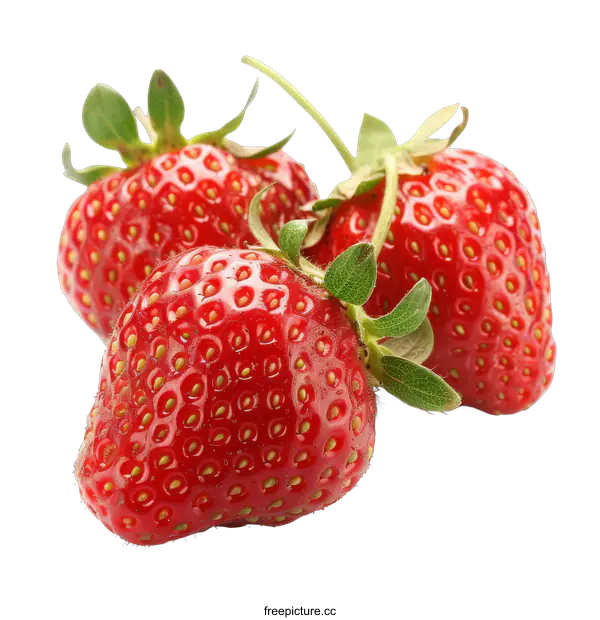 [Transparent Background PNG]Three Fresh Strawberries on transparent background