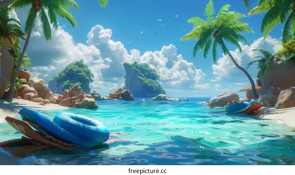 Beautiful seascape with palm trees and crystal clear water