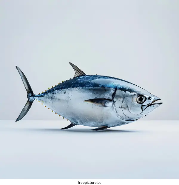 A large bluefin tuna on a white background