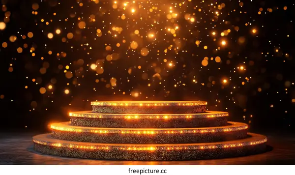 Golden Stage Podium with Sparkling Lights