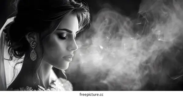 Black and white bride profile portrait