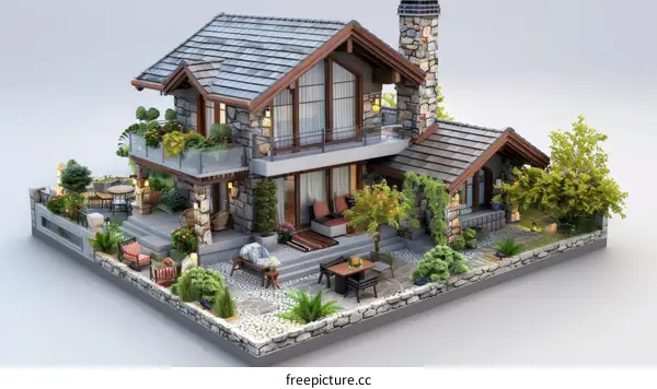 European style house with stone and wood elements