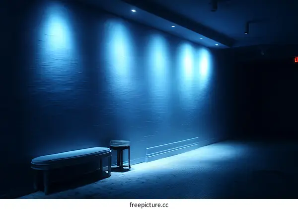 Empty Corridor with Spotlights and Blue Hues