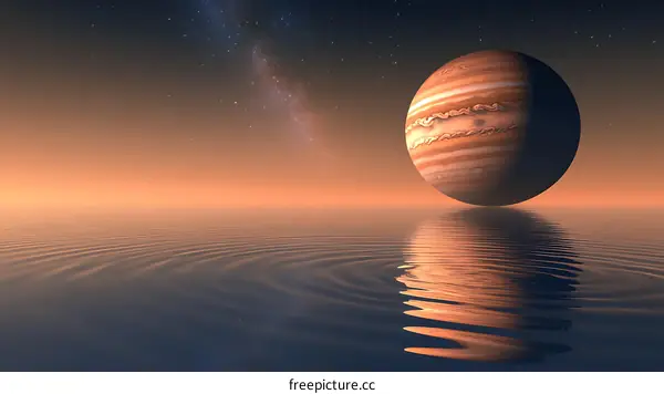 Jupiter Planet Floating Above a Calm Ocean