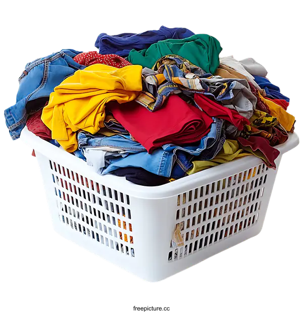 [Transparent Background PNG]Laundry Basket Filled with Colorful Clothes