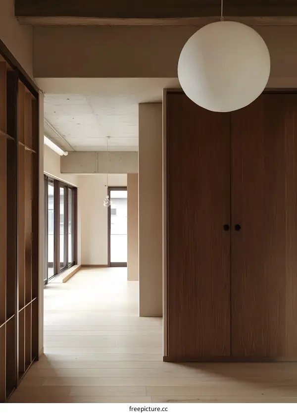 Minimalist Modern Home Interior Design with Wooden Floor and Light Fixture