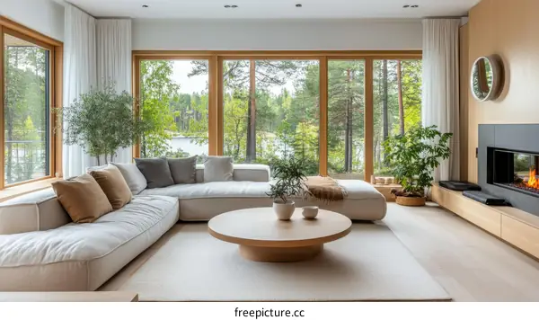 Modern Scandinavian Living Room with Large Windows