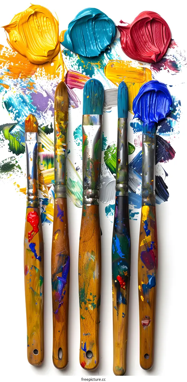 Colorful paint brushes and paint