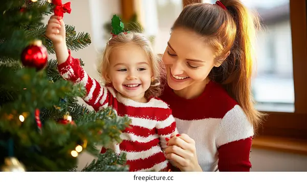 Christmas Celebration with Mother and Daughter