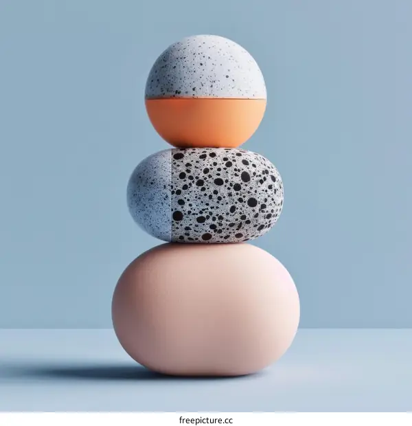 Three Colorful鵝卵石 Stacked on a Blue Background