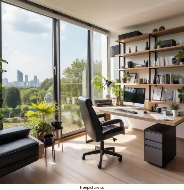 Modern Home Office with City Park View