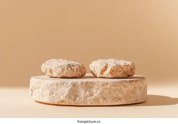 Beige Stone Display Podium with Two Rocks