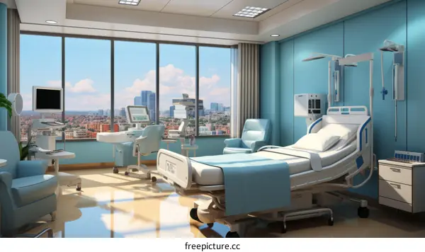 City View Hospital Room with Modern Equipment