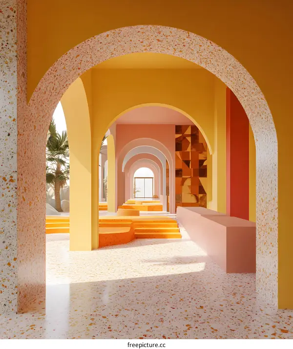 Abstract Arches Architectural Design With Yellow And Pink Colors