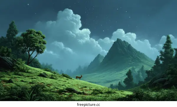 Enchanted Night Mountain Landscape Illustration