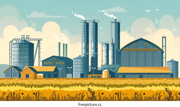 Industrial Factory Building Landscape Illustration